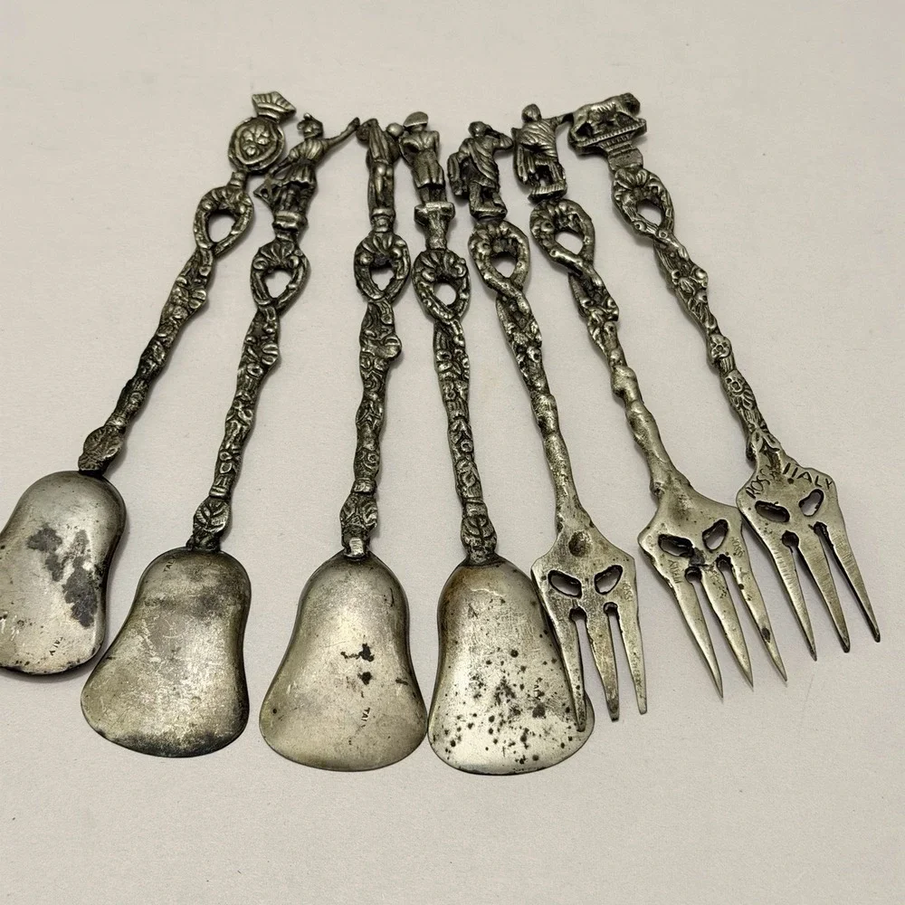 Antique Rossi Italy Flatware Silver Plated Brass Baroque Demitasse VTG Rococo